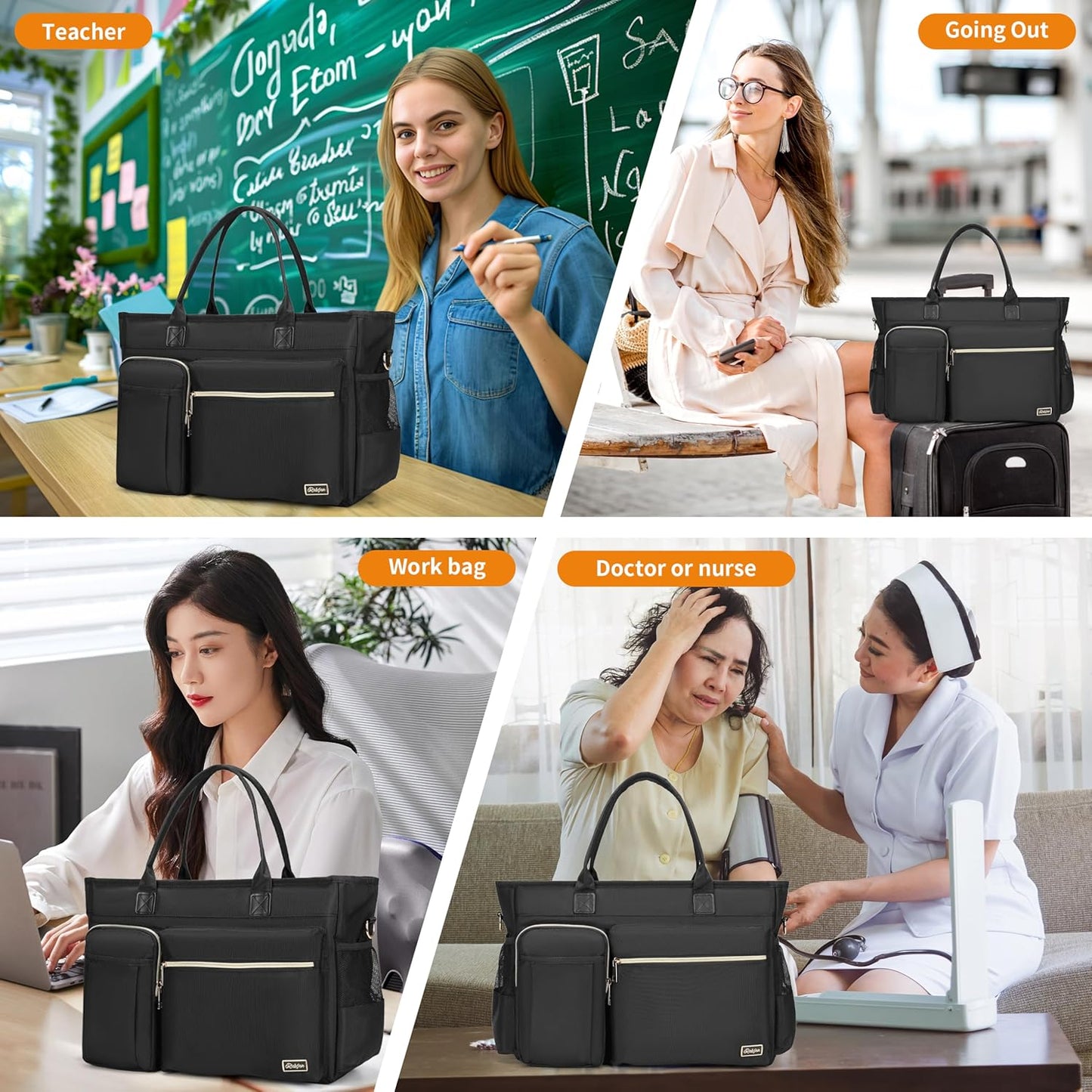 Laptop Tote Bag, Middle Size Computer Messenger Teacher Bag with 15.6'' Padded Laptop Sleeve - PuriLite