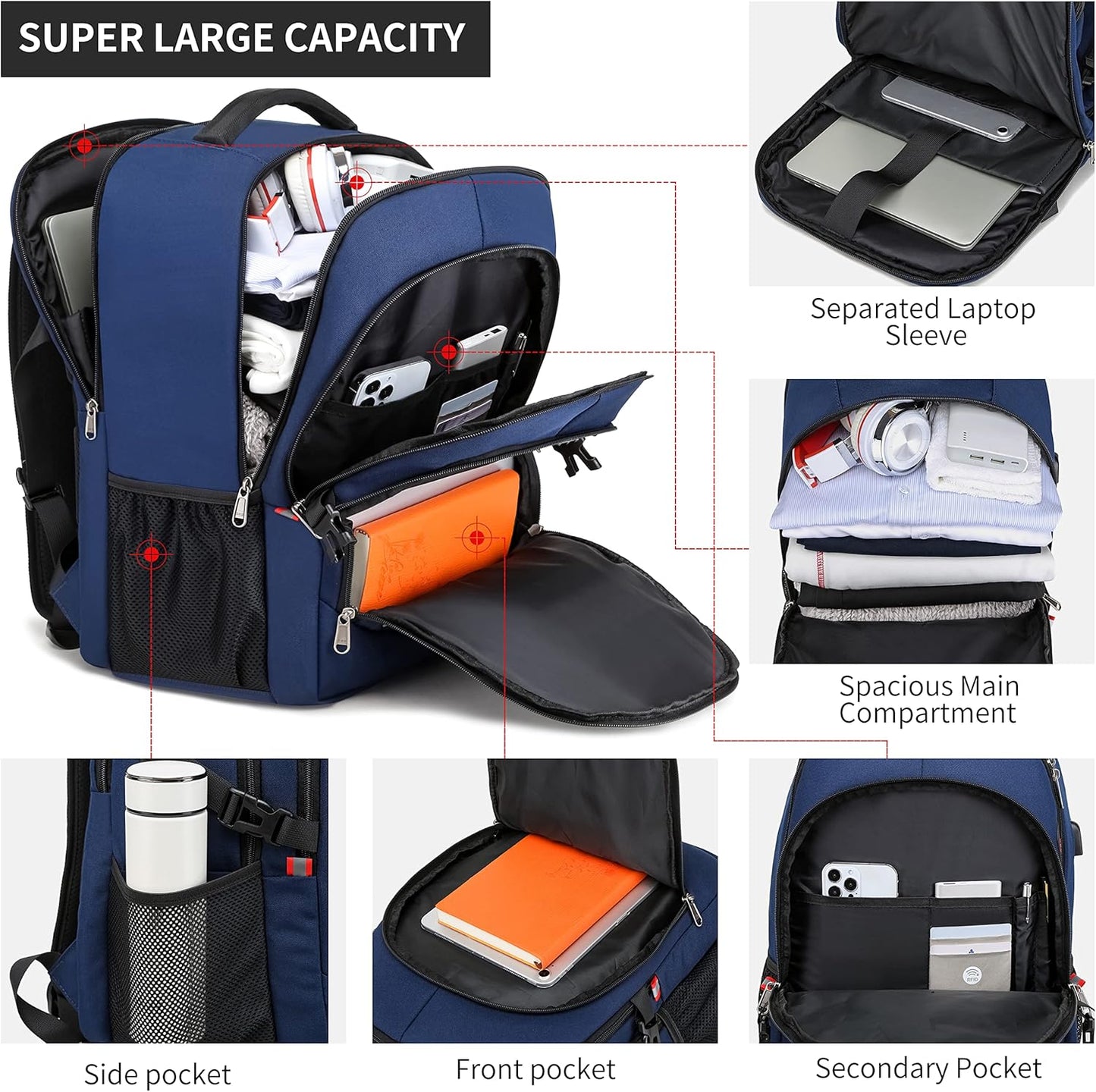 RFID Cafele Laptop Backpack Travel Computer Backpack College Bookbag School Backpack with USB Charging Port
