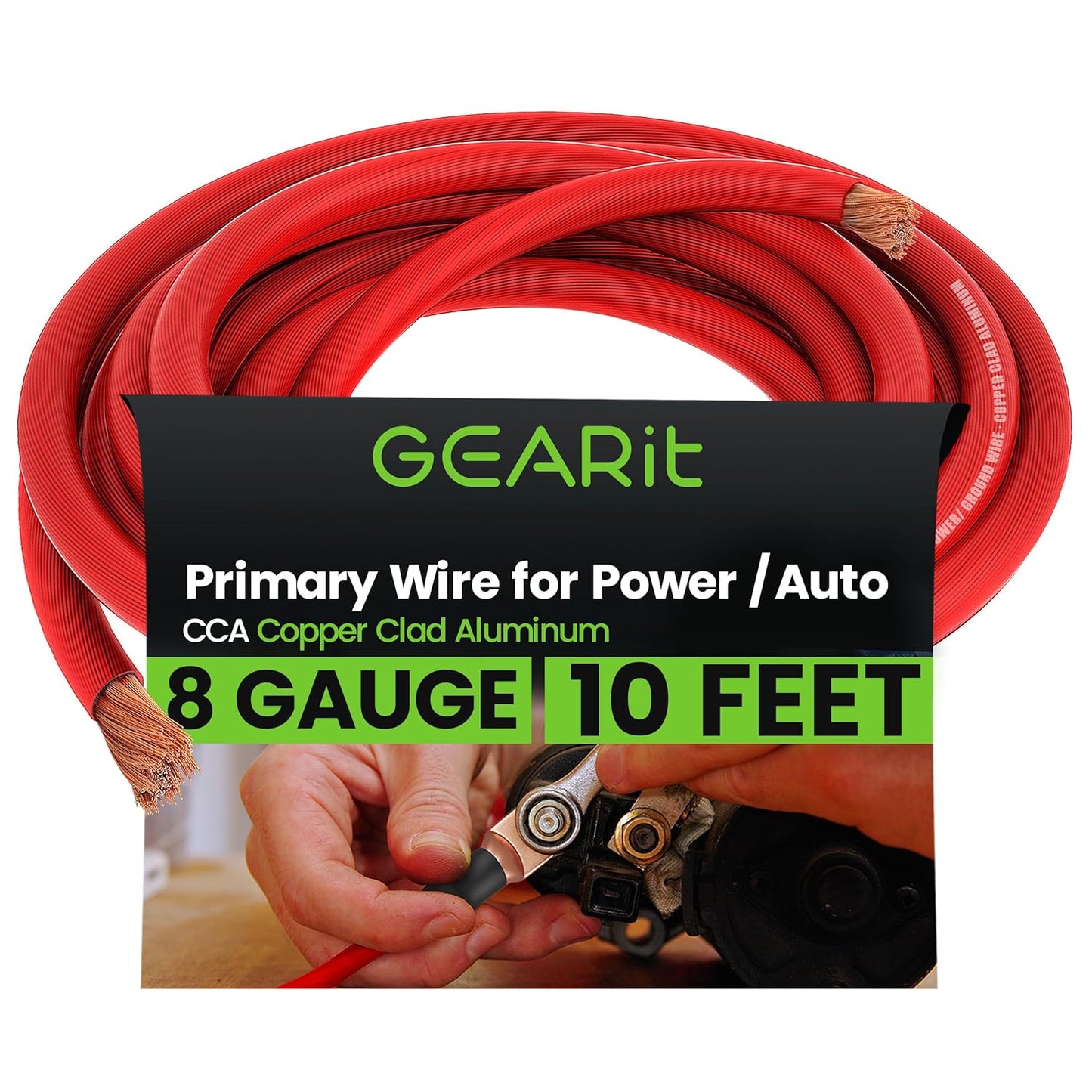 GEARit, 8 Gauge Wire, for Automotive Power/Ground, Battery Cable, Car Audio, RV, Amp, CCA, Automotive Wire, Amp Kit, Battery Cables, Wiring Kit, (25 feet Each- Black/Red)