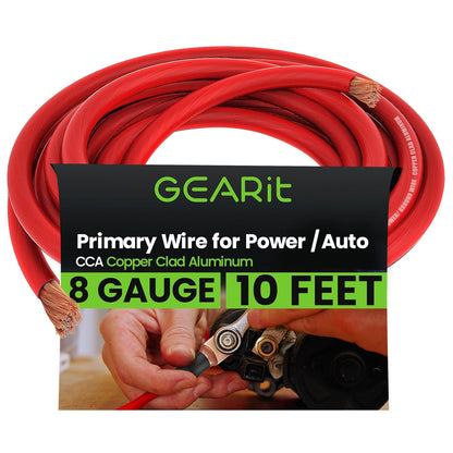 GEARit, 8 Gauge Wire, for Automotive Power/Ground, Battery Cable, Car Audio, RV, Amp, CCA, Automotive Wire, Amp Kit, Battery Cables, Wiring Kit, (25 feet Each- Black/Red)