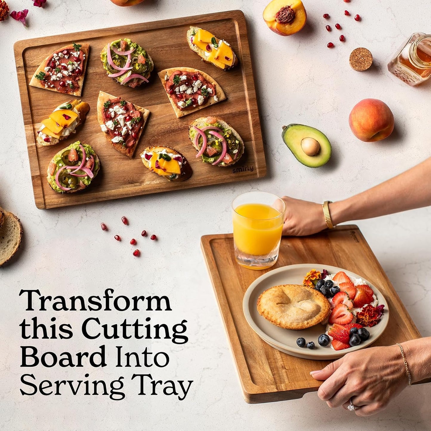 SMIRLY Wood Cutting Boards For Kitchen Meal Prep & Serving, Bamboo Cutting Board Set, Charcuterie Chopping Boards and Wooden Cutting Boards for Kitchen