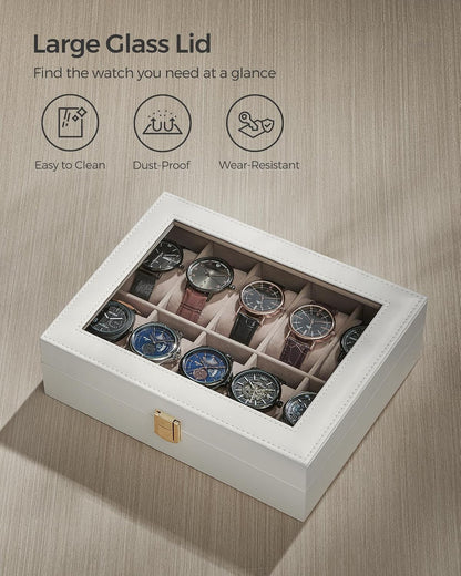 SONGMICS Watch Box, 6-Slot Watch Case, Watch Box Organizer, Black Synthetic Leather, Greenish Gray Lining UJWB06BK