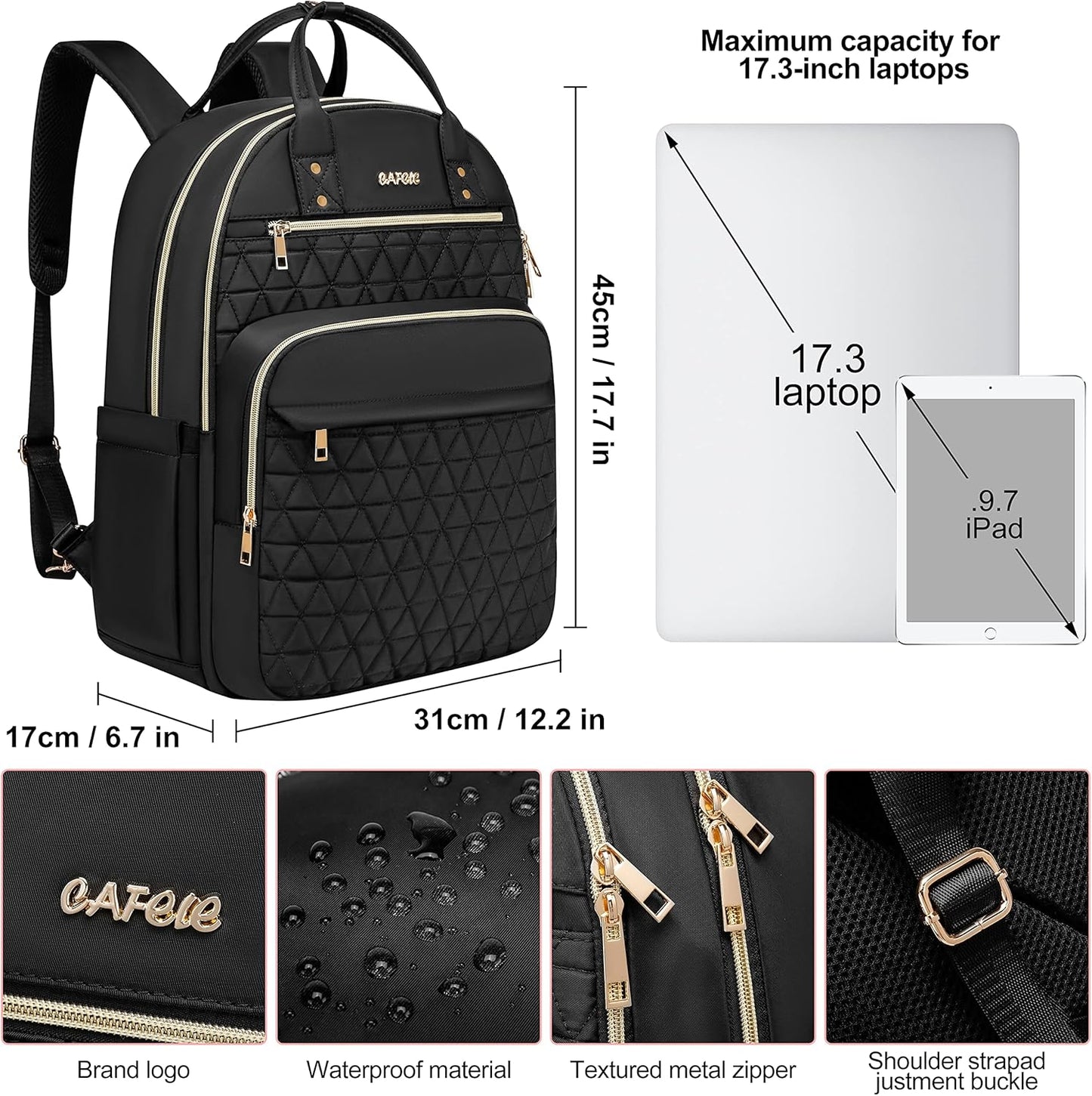 Laptop Backpack for Women Men, Water Resistant Travel Work Backpacks Purse Stylish College Business Teacher Nurse Computer Bag, Fits 17.3" Laptop Light Blue