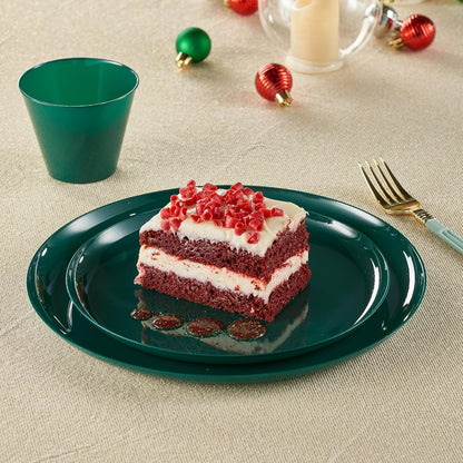PLASTICPRO [30 Pack 10.7'' Christmass Green Plastic Party Plates Edge Collection Premium heavyweight Elegant Disposable Tableware Dishes