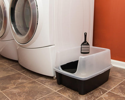IRIS USA Large Cat Litter Box with Scoop, Open Top Cat Litter Pan, Black