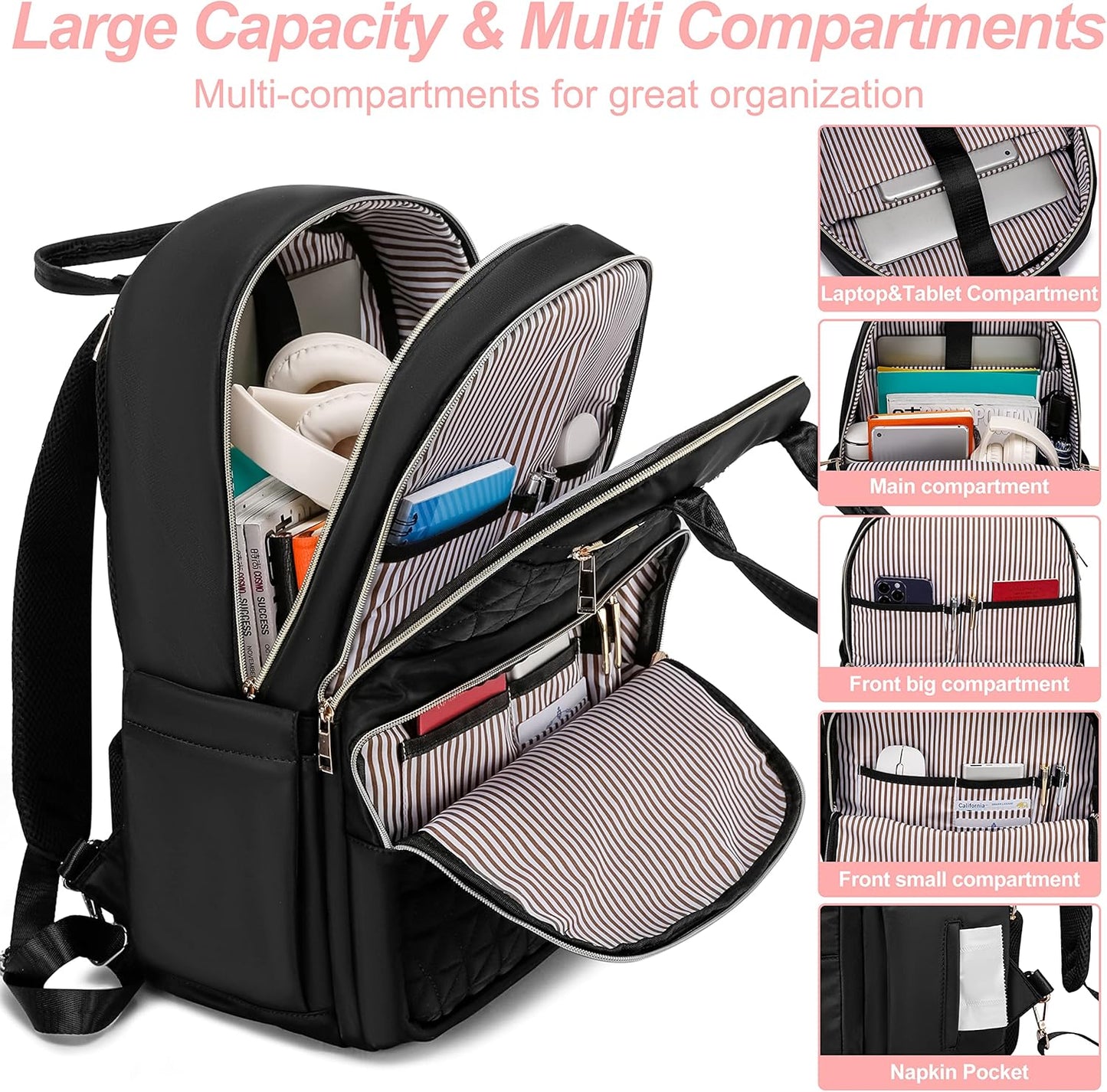 Laptop Backpack for Women Men, Water Resistant Travel Work Backpacks Purse Stylish College Business Teacher Nurse Computer Bag, Fits 17.3" Laptop Light Blue