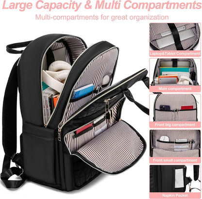 Laptop Backpack for Women Men, Water Resistant Travel Work Backpacks Purse Stylish College Business Teacher Nurse Computer Bag, Fits 17.3" Laptop Light Blue