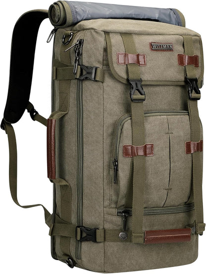 WITZMAN Canvas Backpack Vintage Travel Backpack Large Laptop Bags Convertible Shoulder Rucksack