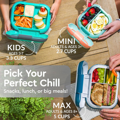 Bentgo Chill Kids Leak-Proof Lunch Box - 4-Compartment Bento Box with Built-In Ice Pack, 3.3 Cup Capacity, PFAS & BPA-Free, Microwave & Dishwasher Safe, Ideal Size for Ages 3 to 7 (Aqua)