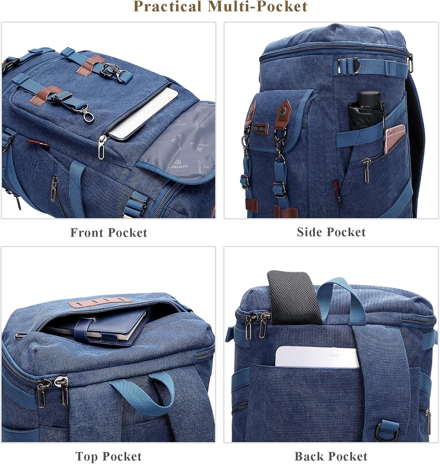 WITZMAN Travel Backpack for Men Women Canvas Backpack Carry on Luggage Rucksack Convertible Duffel Bag Large