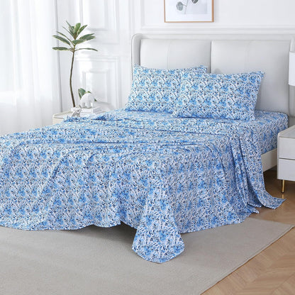 Viviland Floral Queen Sheet Set - 4 Piece Vintage Pink & Yellow Flower Patterned Bed Sheets - Soft, Breathable Microfiber Sheets with Deep Pocket, Non-Slip Fitted Sheets & Pillowcases