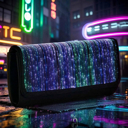 Larcenciel Clutch Purse for Women, LED Light Up Purse - 11 Neon Glow Modes, Holographic Evening Bag with Chain Strap, Rechargeable Party Handbag for Prom Disco Club Bar Night Events Weddings (Black)