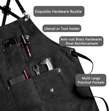 CONTAIL Chef Apron for Men Women,Canvas Aprons with Pockets-Cross Back Kitchen Apron for Cooking Grilling Baking BBQ Barber