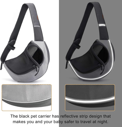 FDJASGY Pet Sling Carrier for Small Dogs Cats,Breathable Mesh Travelling Hand Free Puppy Backpack with Pouch and Adjustable Strap Carrier Grey