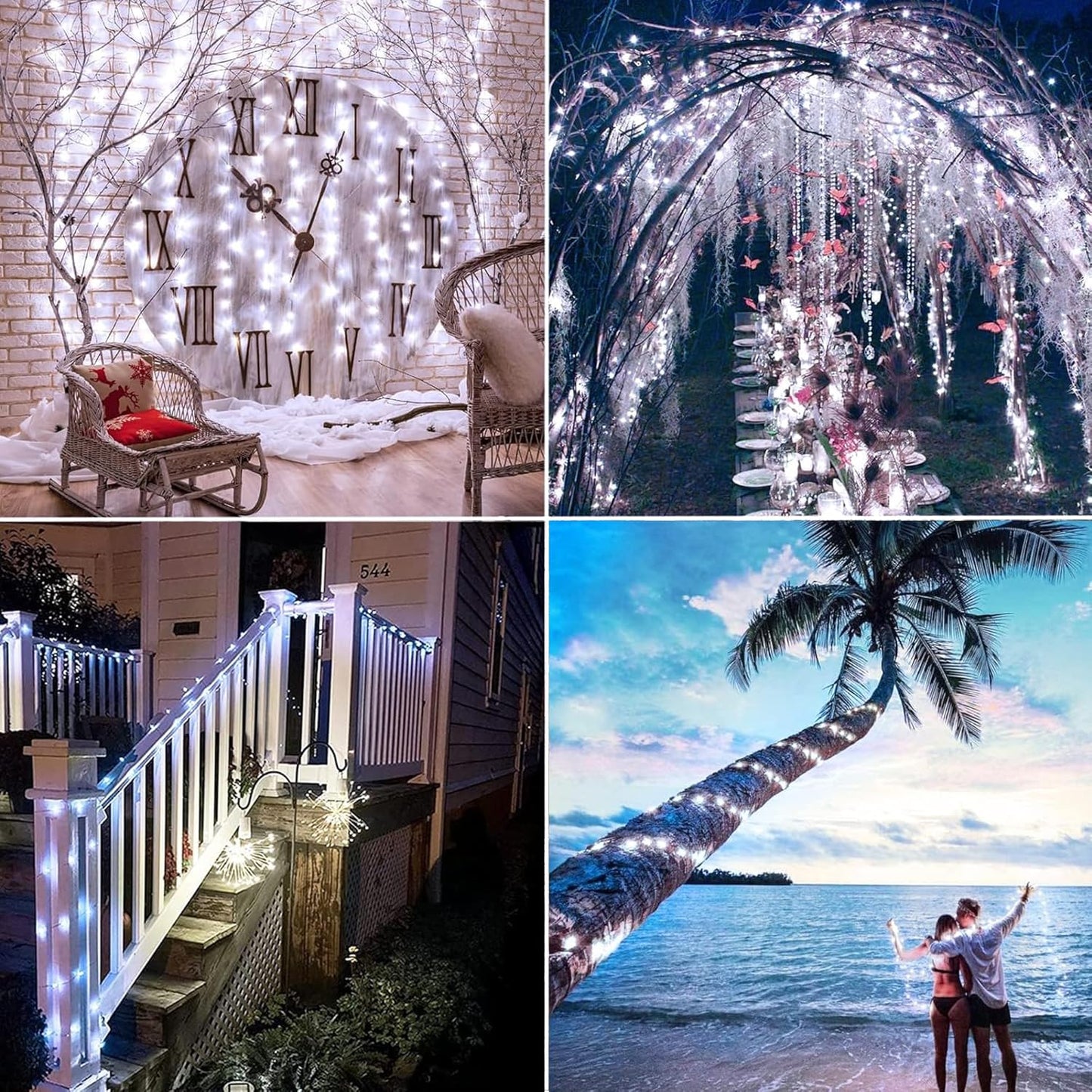 Joomer Solar String Lights Outdoor, 2Pack Total 80FT 240LED 8 Modes Solar Fairy Lights, Super Bright Waterproof Twinkle Lights for Tree, Patio, Garden, Outdoors (White)