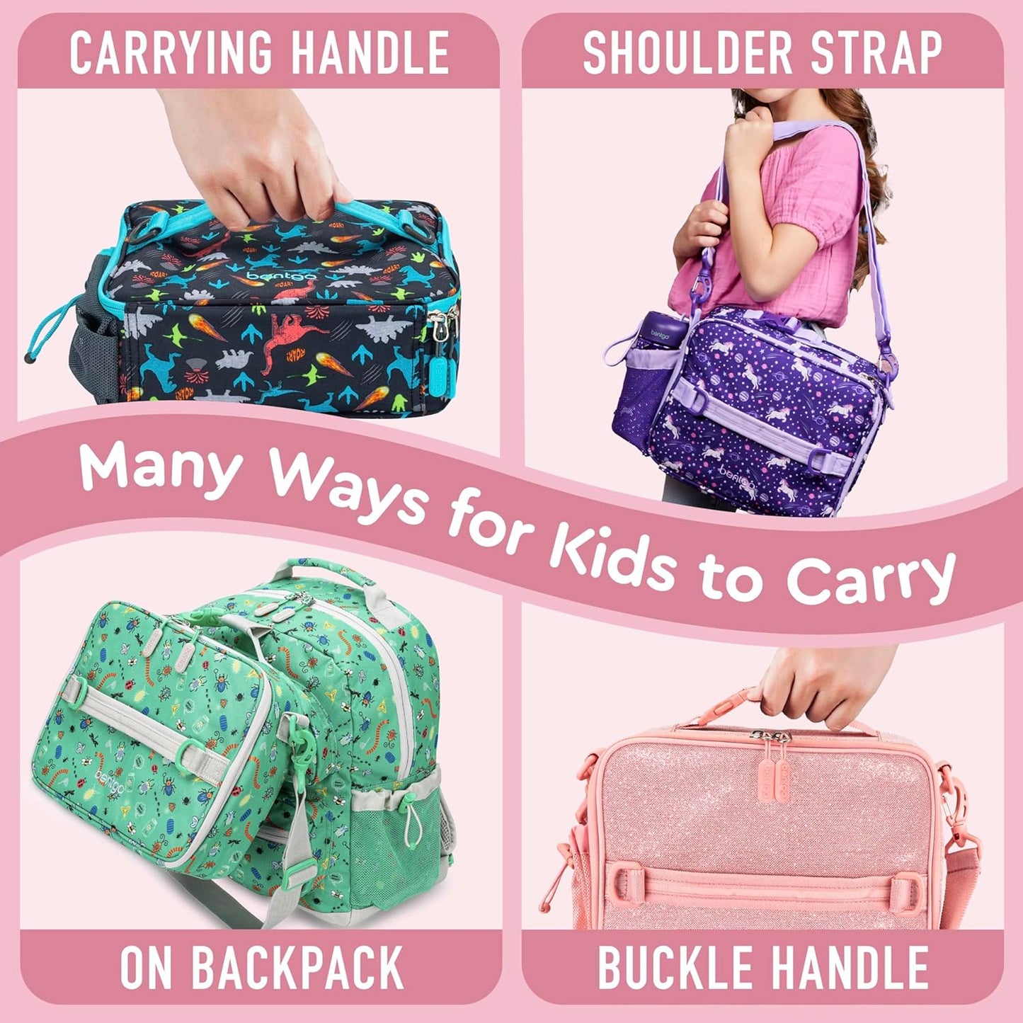 Bentgo® Kids Lunch Bag - Durable, Double Insulated, Water-Resistant Fabric, Interior & Exterior Zippered Pockets, Water Bottle Holder - Ideal for Children 3+ (Shark)
