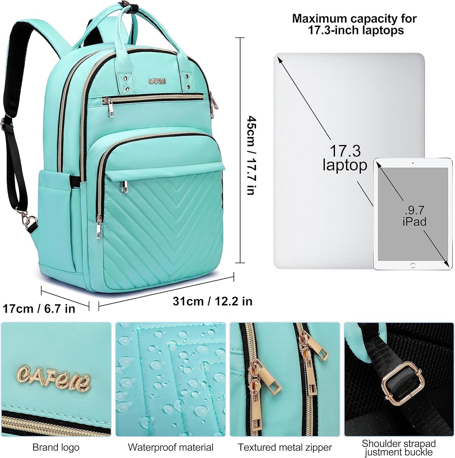 Laptop Backpack for Women Men, Water Resistant Travel Work Backpacks Purse Stylish College Business Teacher Nurse Computer Bag, Fits 17.3" Laptop Light Blue