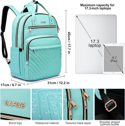 Laptop Backpack for Women Men, Water Resistant Travel Work Backpacks Purse Stylish College Business Teacher Nurse Computer Bag, Fits 17.3" Laptop Light Blue