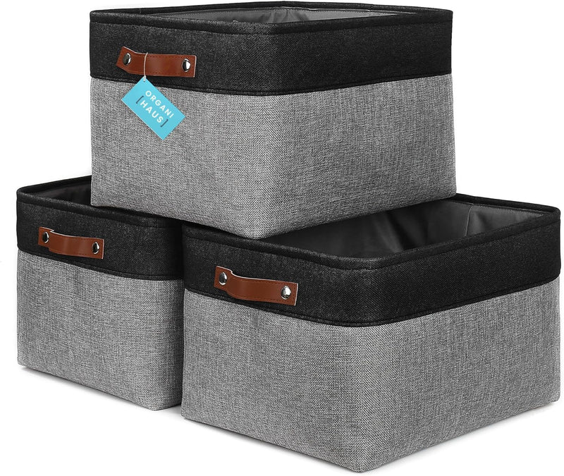 OrganiHaus Large Fabric Storage Baskets for Shelves 3 Pack, 15x11in Closet Storage Bins for Shelves, Cloth Baskets, Fabric Storage Cubes, Linen Closet Organizers, Fabric Basket, White Basket