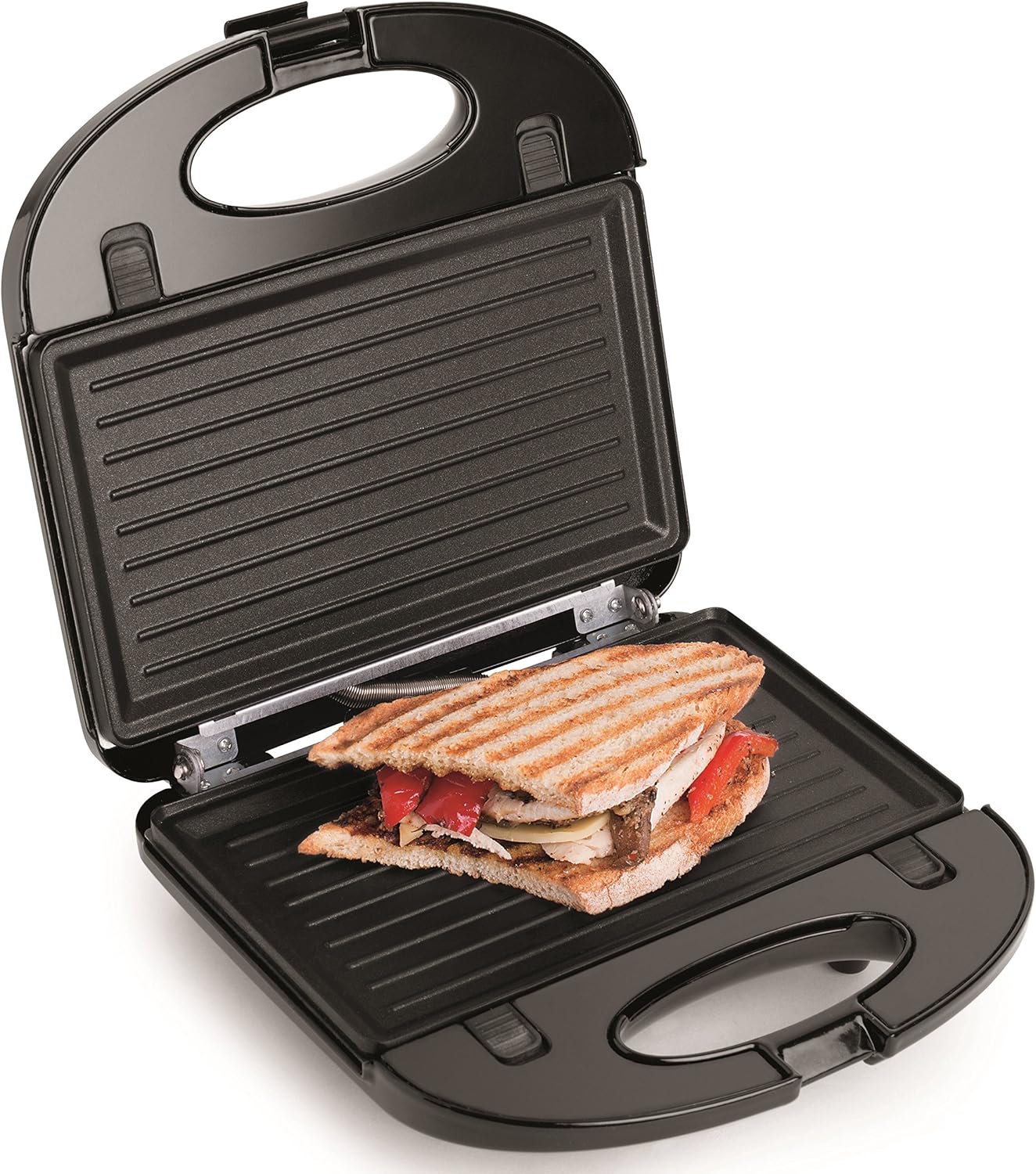 Salton 3-In-1 Pocket Sandwich Maker, Belgian Waffle Maker, and Electric Grill with Non-Stick Removable Dishwasher-Safe Plates, Indicator Lights, Cord Wrap and Upright Storage (SM1543), Small