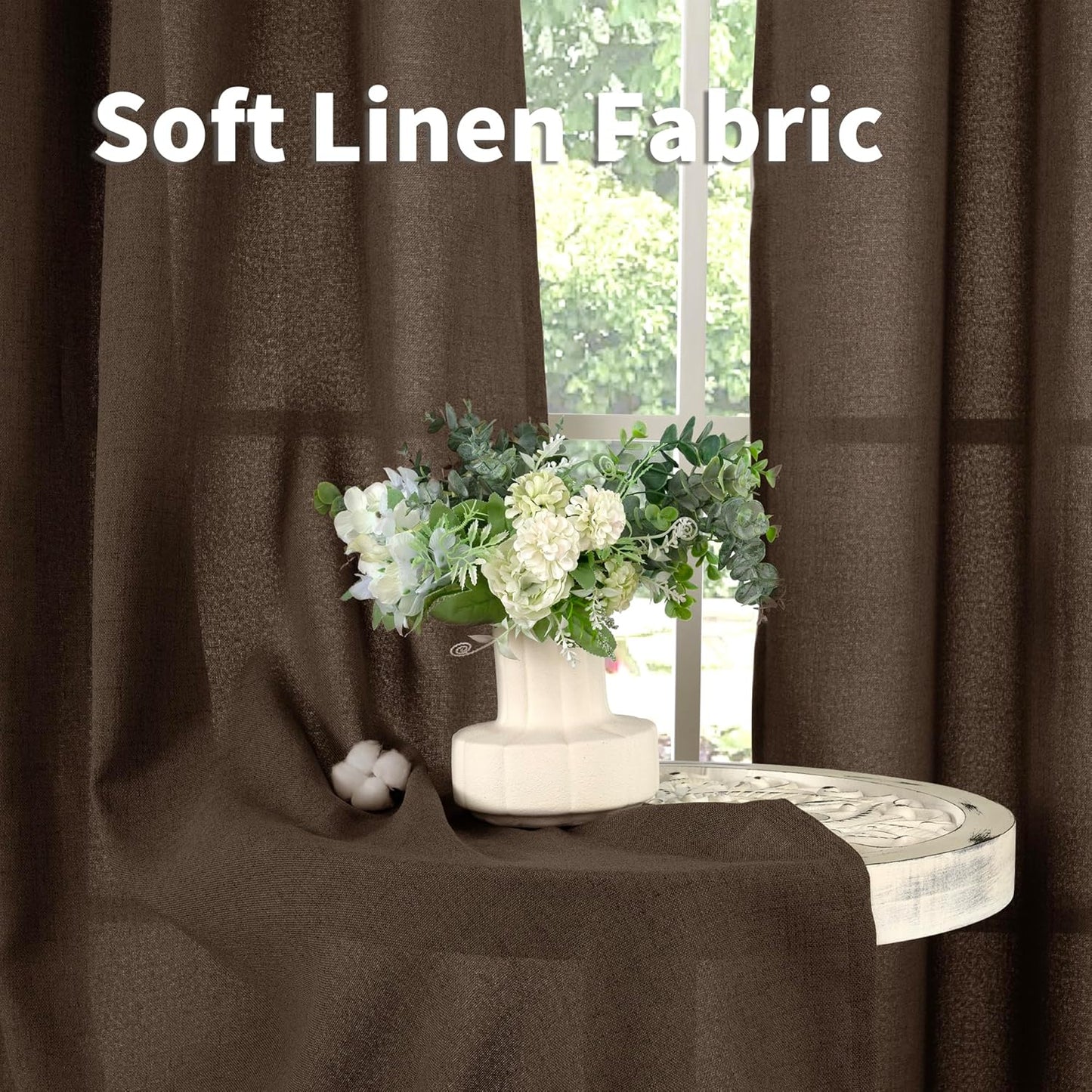 YoungsTex Natural Linen Curtains 84 Inch Long for Living Room Bedroom Grommet Top Light Filtering Privacy Linen Textured Window Semi Sheer Drapes, 2 Panels, 52x84 Inch, Natural