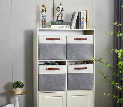 DECOMOMO Fabric Cube Storage Bin - Storage Baskets for Shelves, Kallax (Grey & White, 13 inch Cube) - 4 Pack