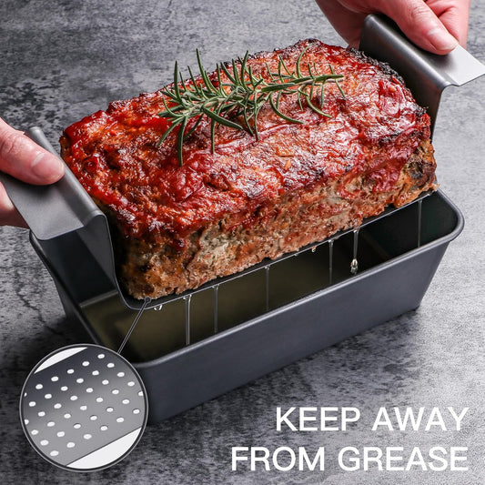 HONGBAKE Meatloaf Pan with Drain Tray, 9 x 5 Inches Loaf Pans with Insert, Nonstick Meat Loaf for Baking, Reduce The Fat and Kick Up The Flavor, Grey - PuriLite
