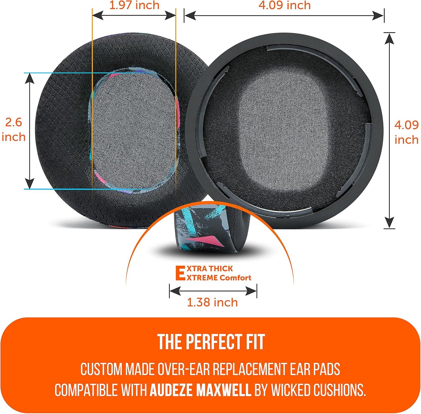 WC Freeze Maxwell - Cooling Gel Replacement Earpads for Audeze Maxwell Headphones by Wicked Cushions - Elevate Comfort, Durability, Thickness & Sound Isolation for Epic Gaming Sessions | Black