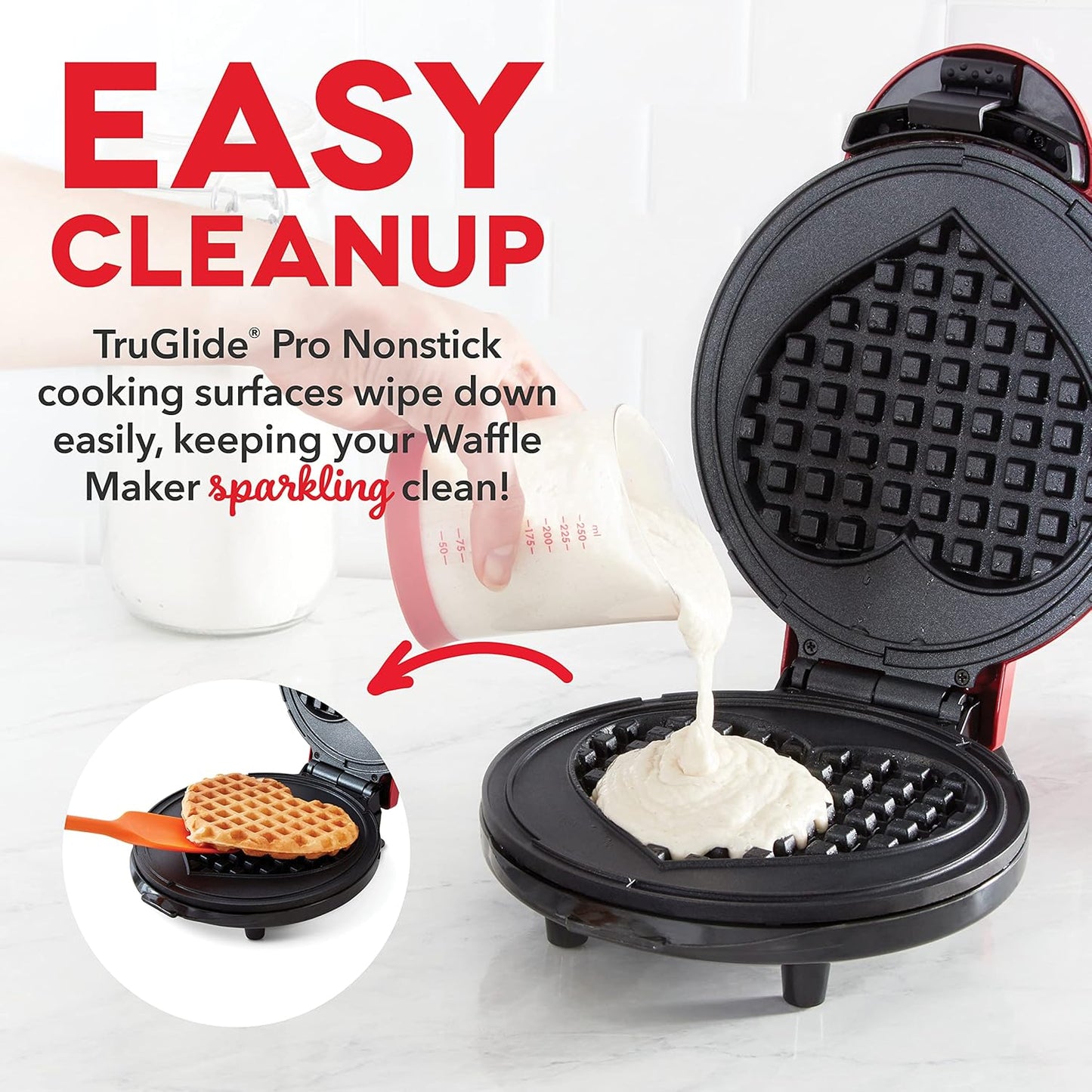 Dash Express 8” Waffle Maker for Waffles, Paninis, Hash Browns + other Breakfast, Lunch, or Snacks, with Easy Clean, Dual Non-Stick Surfaces - Red Heart