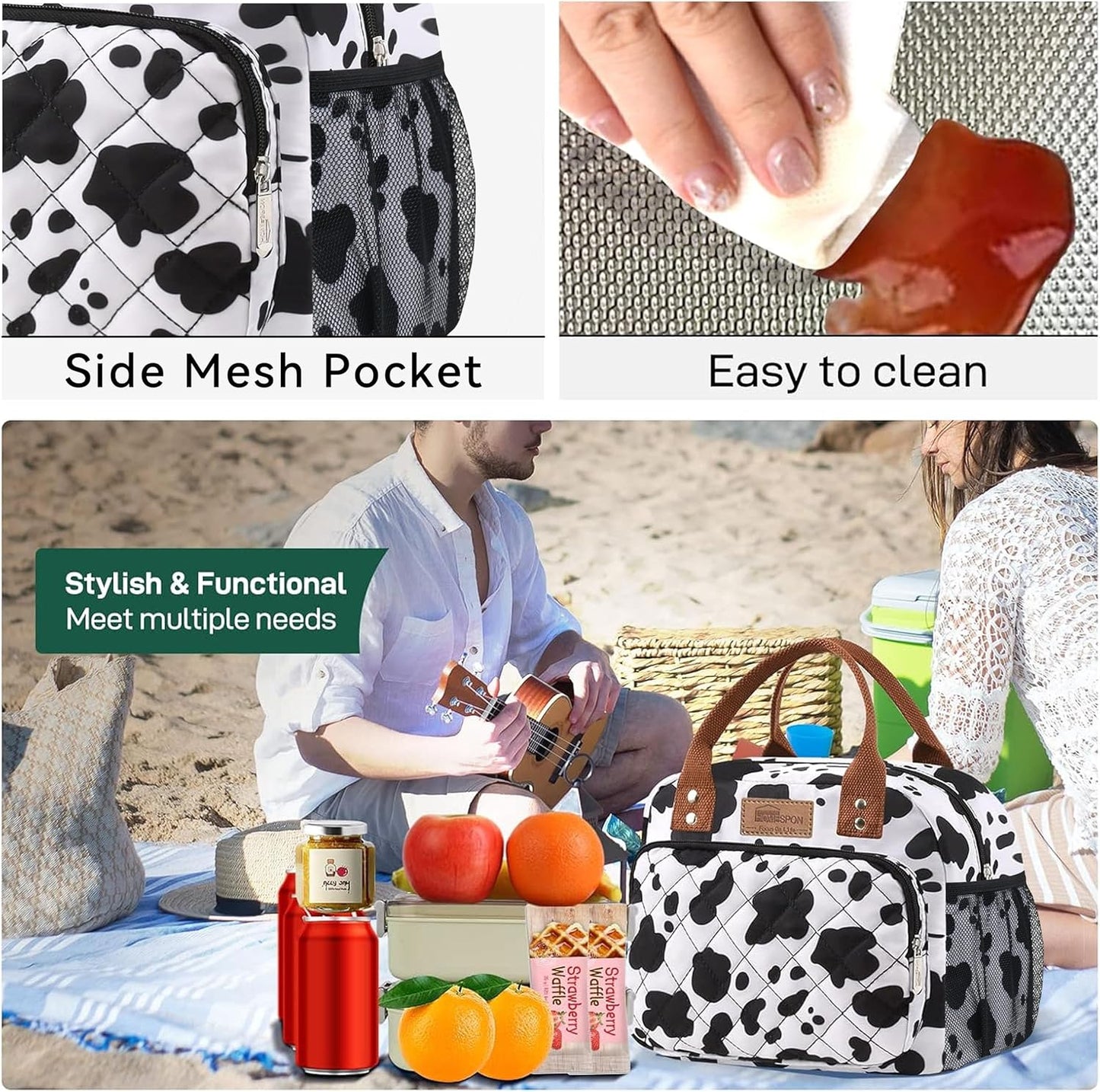 HOMESPON Lunch Bag for Woman Man Adults with Front Pocket Insulated Lunch Tote Lunch Box Container for Work Picnic or Travel(Black)