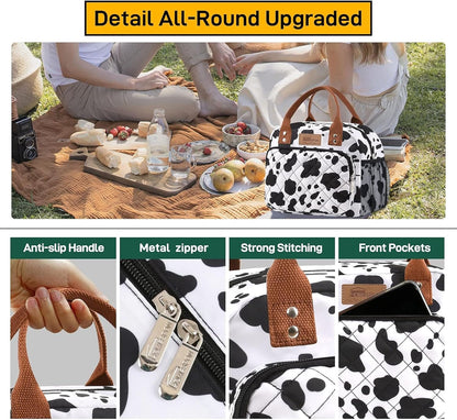 HOMESPON Lunch Bag for Woman Man Adults with Front Pocket Insulated Lunch Tote Lunch Box Container for Work Picnic or Travel(Black)