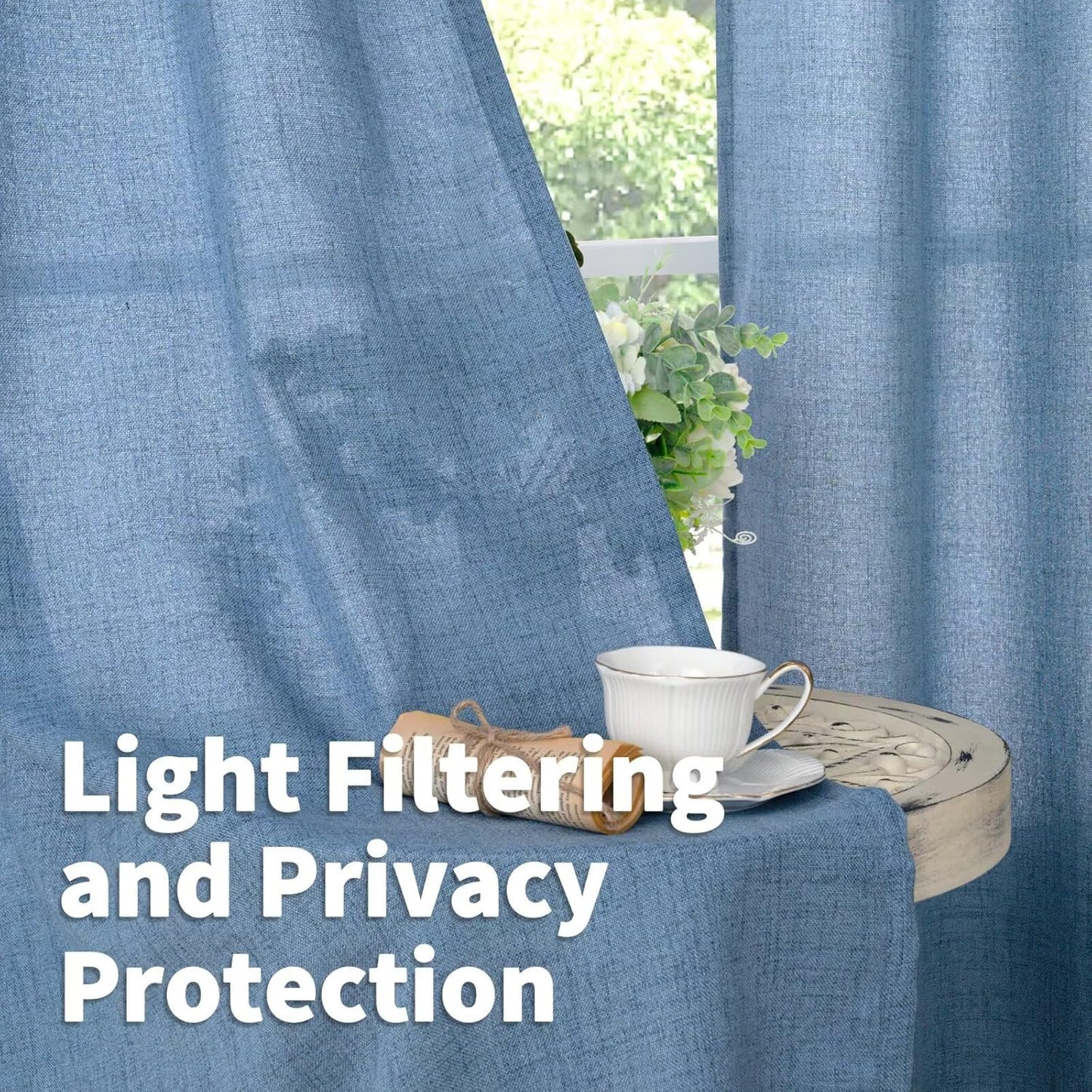 YoungsTex Natural Linen Curtains 84 Inch Long for Living Room Bedroom Grommet Top Light Filtering Privacy Linen Textured Window Semi Sheer Drapes, 2 Panels, 52x84 Inch, Natural