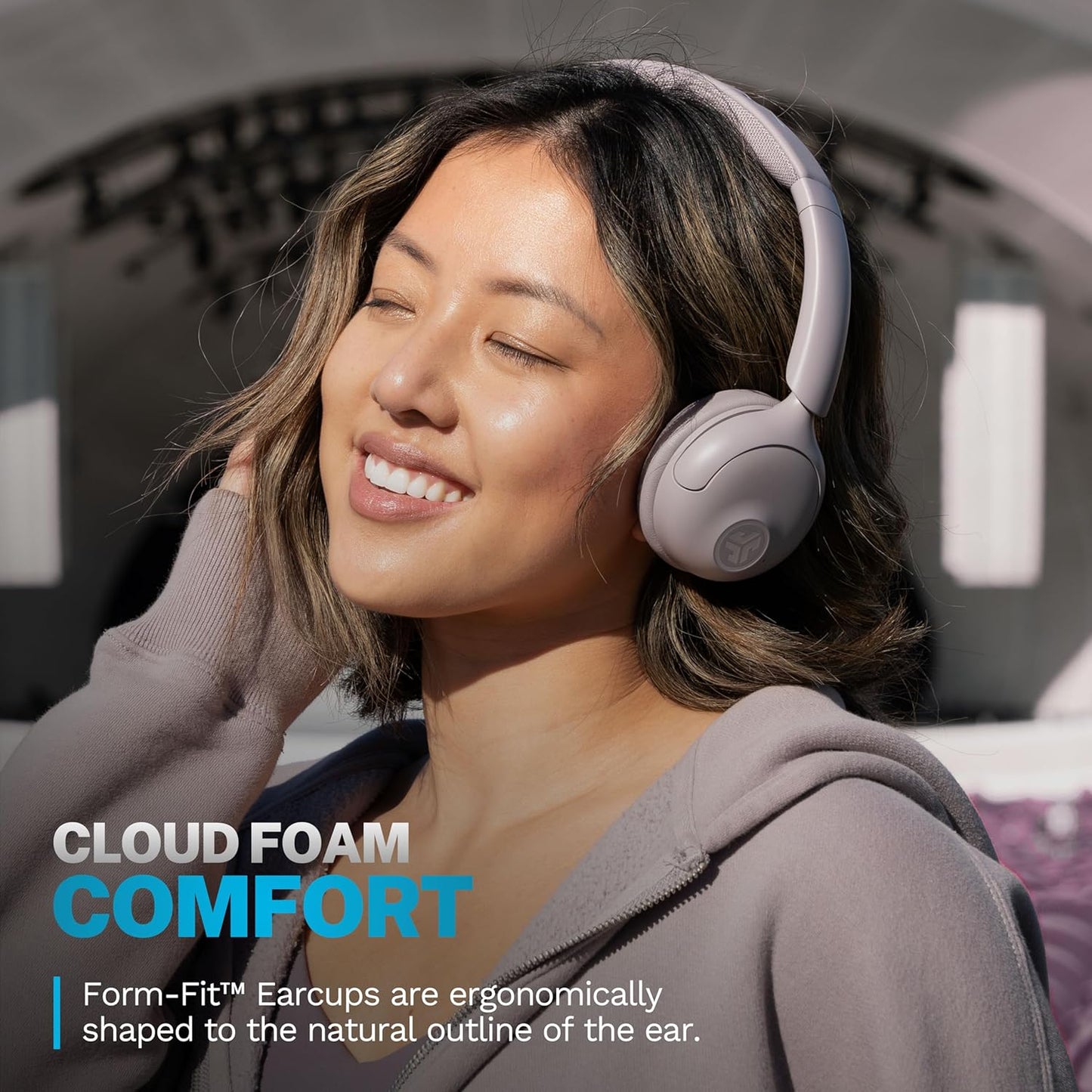 JLab Go Lux ANC Wireless Headphones, Cloud White, Hybrid Active Noise Cancelling, Premium On-Ear Bluetooth Headset, Customizable Sound, Be Aware Mode, Cloud Foam Comfort, Multipoint Connection