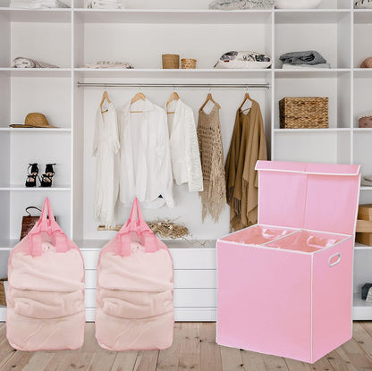 SimpleHouseware Double Laundry Hamper with Lid and Removable Laundry Bags, Beige