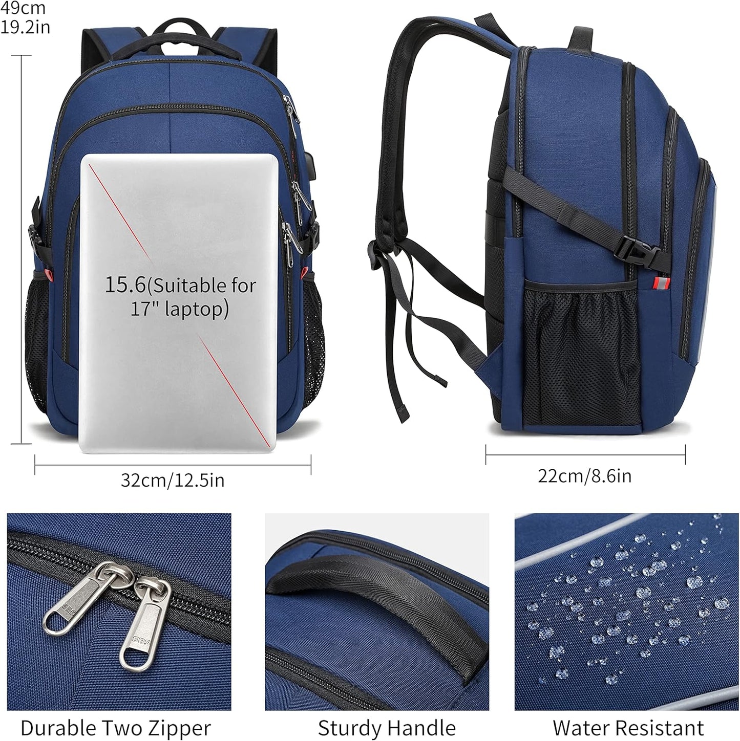 RFID Cafele Laptop Backpack Travel Computer Backpack College Bookbag School Backpack with USB Charging Port