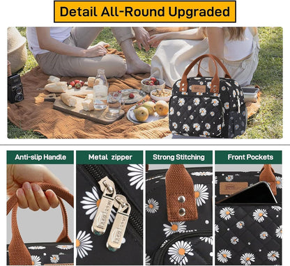 HOMESPON Lunch Bag for Woman Man Adults with Front Pocket Insulated Lunch Tote Lunch Box Container for Work Picnic or Travel(Black)