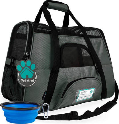 Premium Airline Approved Soft-Sided Pet Travel Carrier by PetAmi | Ventilated, Comfortable Design with Safety Features | Perfect For Plane or Car | Ideal for Small to Medium Sized Cats, Dogs, and Pets