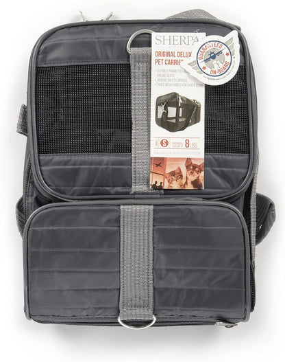 Sherpa Original Deluxe Travel Bag Pet Carrier, Airline Approved & Guaranteed-On-Board - Mesh Panels & Spring Frame, Locking Safety Zippers, Machine Washable Liner - Charcoal Gray, Medium