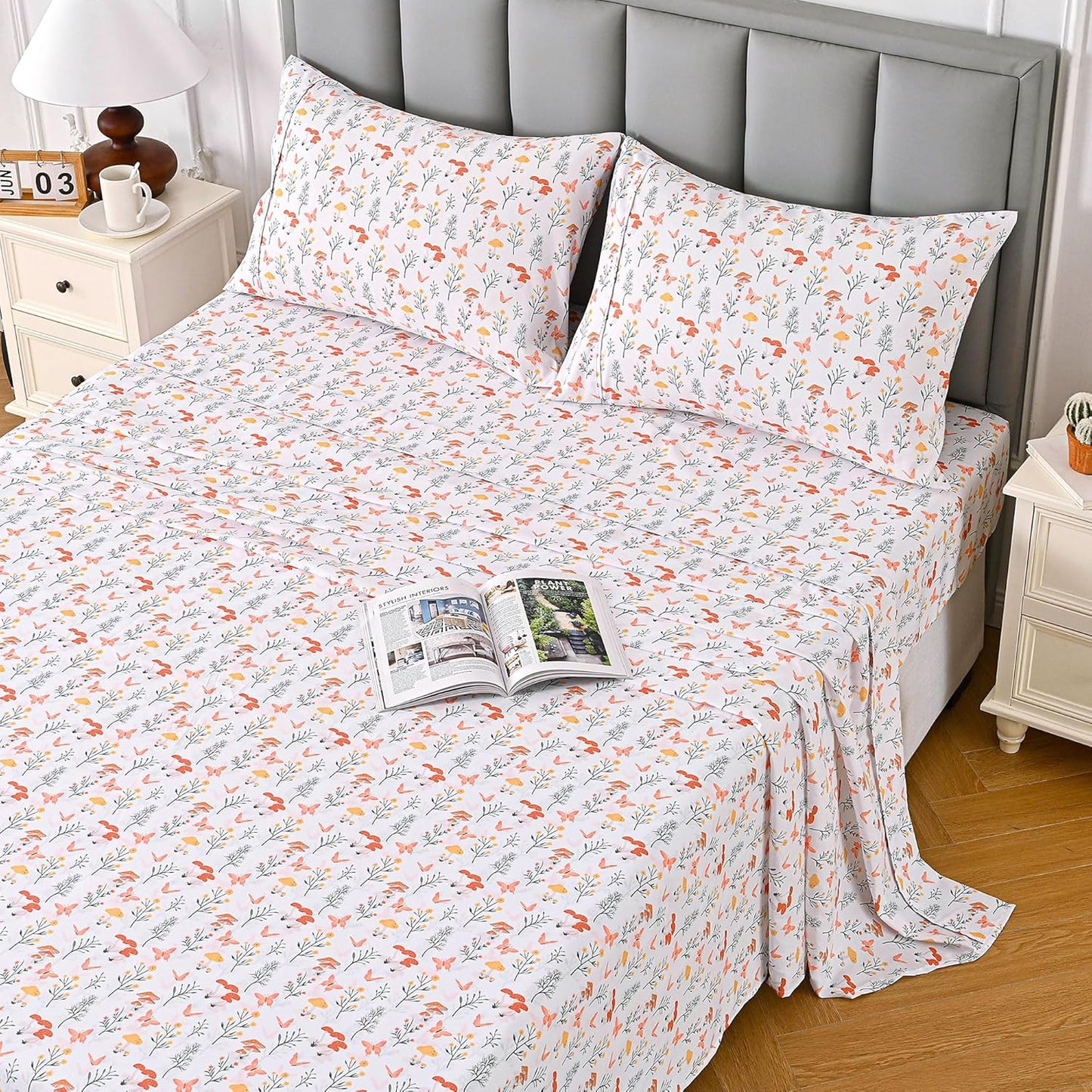 Viviland Floral Queen Sheet Set - 4 Piece Vintage Pink & Yellow Flower Patterned Bed Sheets - Soft, Breathable Microfiber Sheets with Deep Pocket, Non-Slip Fitted Sheets & Pillowcases