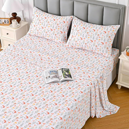 Viviland Floral Queen Sheet Set - 4 Piece Vintage Pink & Yellow Flower Patterned Bed Sheets - Soft, Breathable Microfiber Sheets with Deep Pocket, Non-Slip Fitted Sheets & Pillowcases