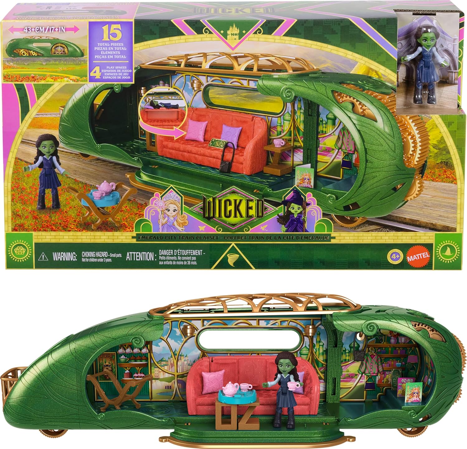 Fantasy Train Playset with Small Doll, 3 Interactive Play Areas, and 14 Accessories – Imaginative Play Set for Kids Ages 4+ - PuriLite