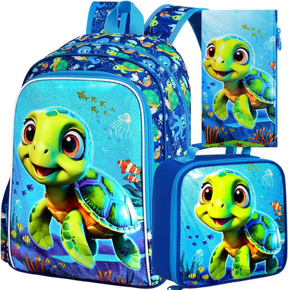 3pcs Backpack for Boys and Girls, 16” Kids Kindergarten Bookbag with Lunch Box, Cute Elementary Backpacks for Boy Girl