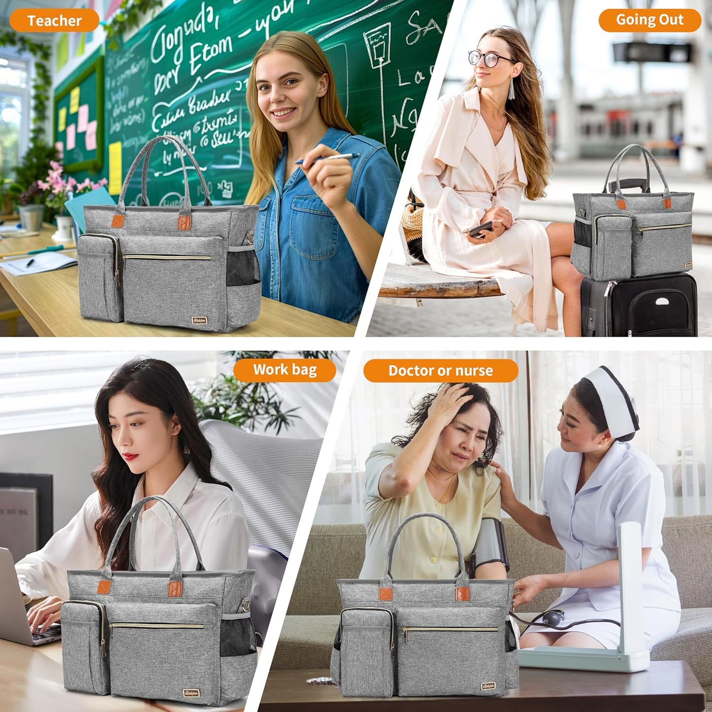 Laptop Tote Bag, Middle Size Computer Messenger Teacher Bag with 15.6'' Padded Laptop Sleeve - PuriLite