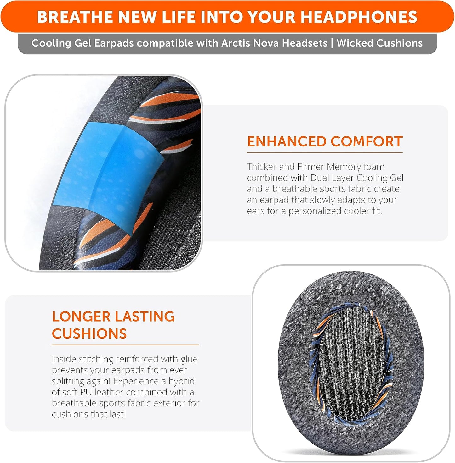 WC Freeze for Arctis Nova - Hybrid Fabric Cooling Gel Replacement Earpads for Arctis Nova Pro Wired, Nova 7, 5, 4, 3, 1 - Made by Wicked Cushions (Does Not Fit Nova Pro Wireless) | Black