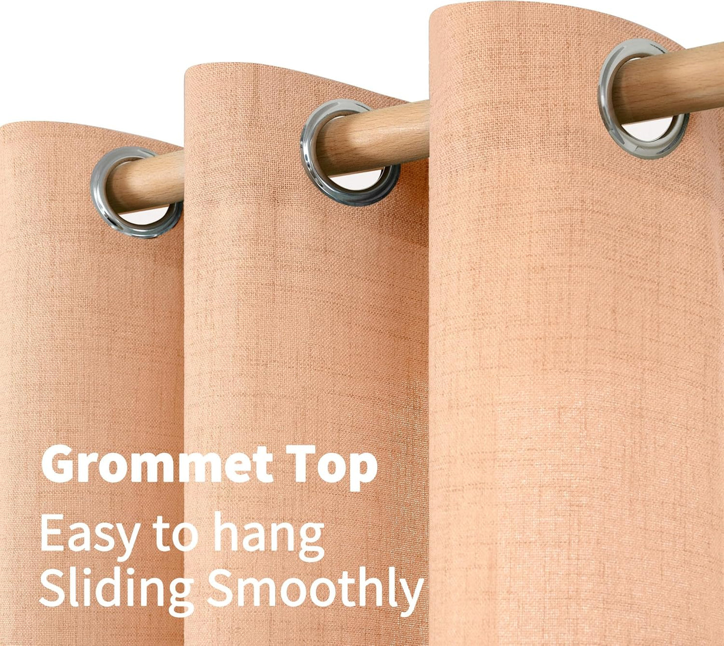 YoungsTex Natural Linen Curtains 84 Inch Long for Living Room Bedroom Grommet Top Light Filtering Privacy Linen Textured Window Semi Sheer Drapes, 2 Panels, 52x84 Inch, Natural