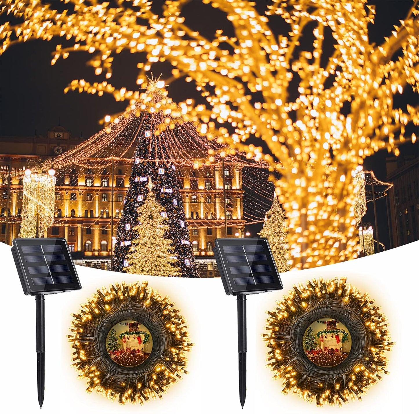 Solar String Lights Outdoor, 2 Pack Total 144 FT 400 LED Solar Fairy Lights with 8 Modes, Waterproof Outdoor String Lights for Patio, Garden, Party, Yard, Christmas, Holiday Decorations (Warm White)