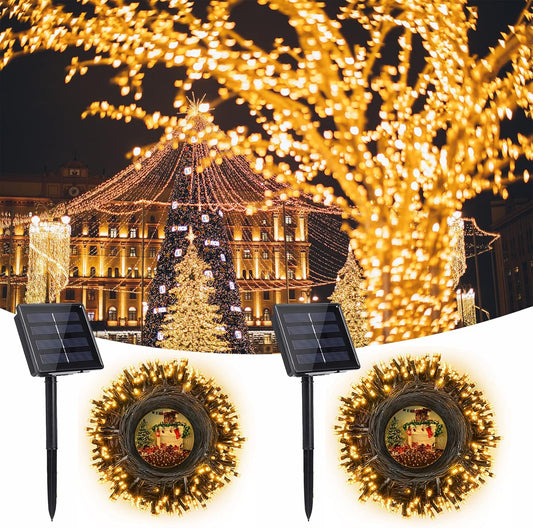 Solar String Lights Outdoor, 2 Pack Total 144 FT 400 LED Solar Fairy Lights with 8 Modes, Waterproof Outdoor String Lights for Patio, Garden, Party, Yard, Christmas, Holiday Decorations (Warm White)