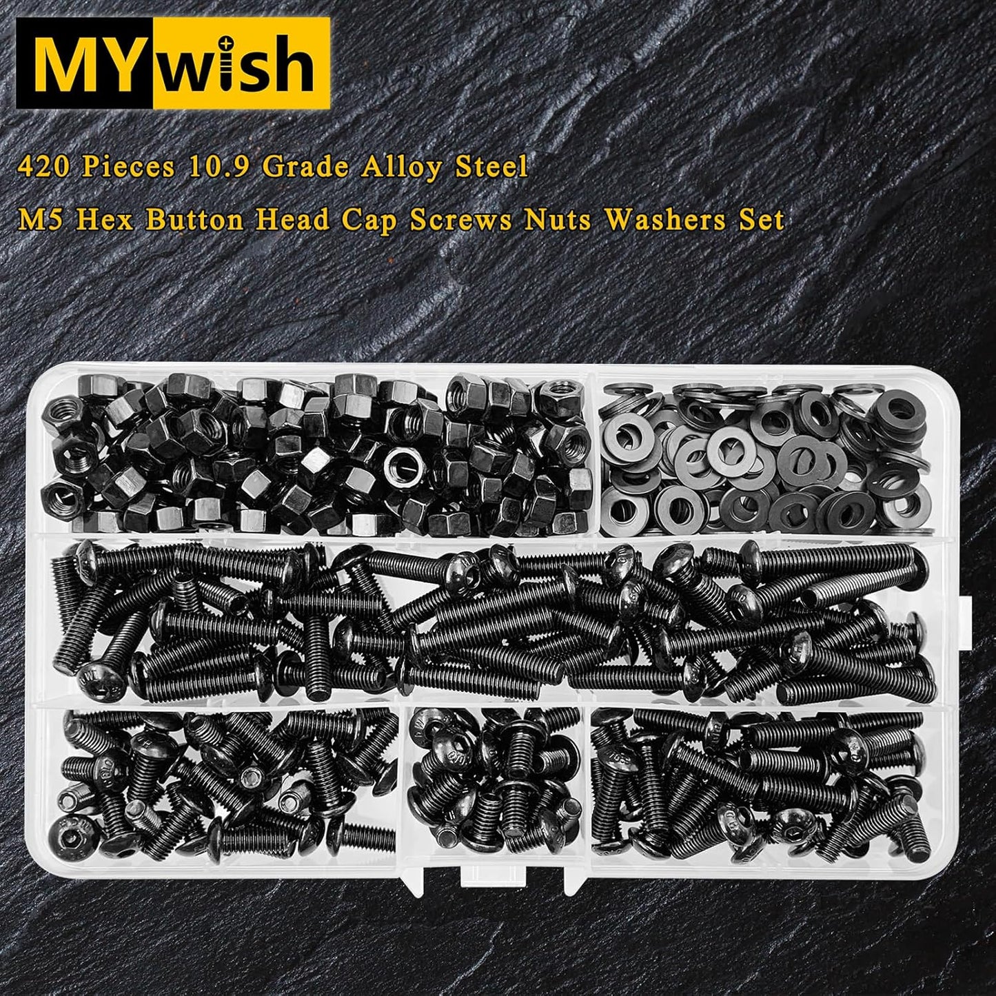 Mywish 900Pcs Metric Screw Assortment, M3 M4 M5 M6 Screw Assortment Kit 304 Stainless Steel Hex Socket Button Head Socket Cap Metric Screws Bolts & Flat Washers/Nuts/Hex Wrenches 16 Sizes 8MM to 20MM