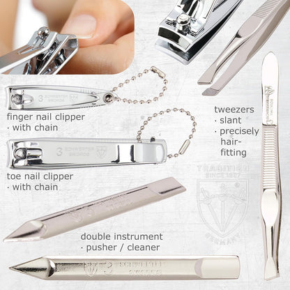 3 Swords Germany - brand quality 8 piece manicure pedicure grooming kit set for professional finger & toe nail care scissors clipper fashion leather case camou in gift box, Made in Germany