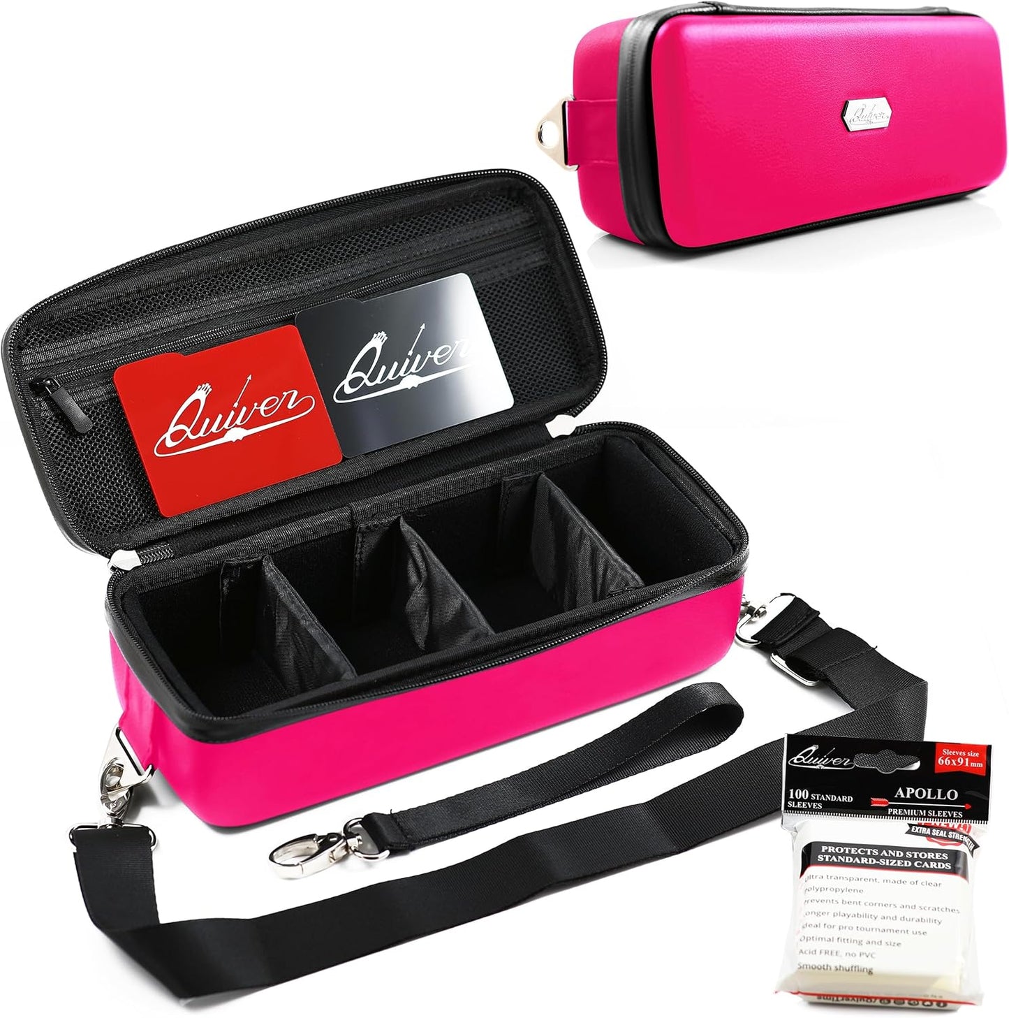 Pink Bolt Card Carrying Case - Playing Card Case Deck Box Storage, Compatible with TCG, Magic: the Gathering Commander MTG, YuGiOh & other Trading Cards (+ 100 Apollo Sleeves)